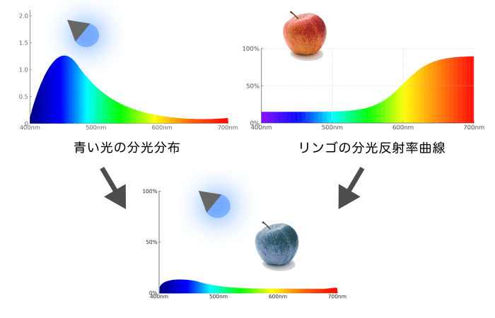 光源の違いと色の違いの説明