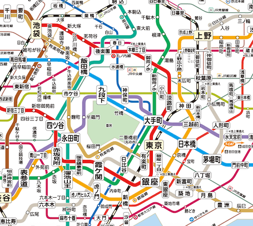 東京メトロの路線図（抜粋）